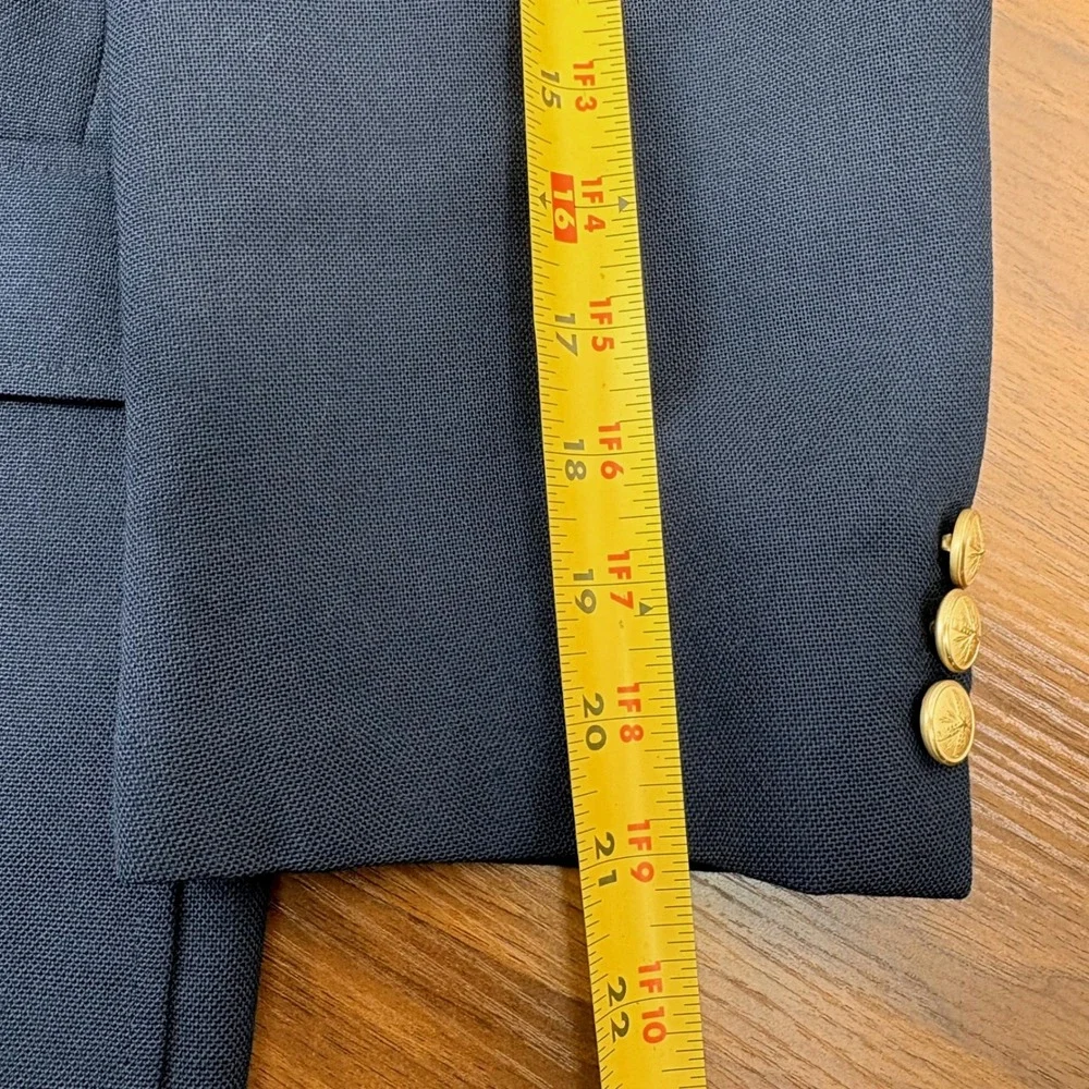 Cross & Winsor Blazer Wool 48S‎ Navy Blue Gold Crest Button Old Money Preppy